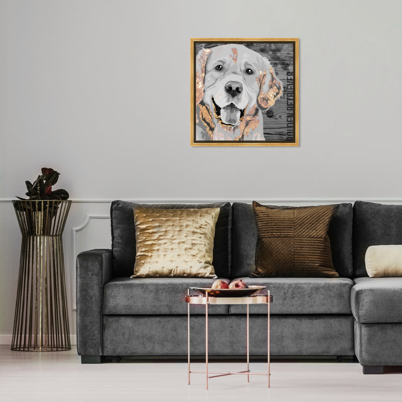 « love golden retriever », impression sur toile tendue, Cadre doré, H 24 po x l 24 po x P 1,5 po
