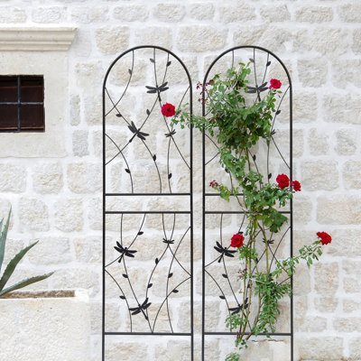Metal Garden Trellis 71"X19.7", Rust Flower Holder, Outdoor Plant Support, Black, Simple Assembly Steps 2 Pack 71" X 19.7", Rustproof For Climbing Plants, Dragonfly , Easy