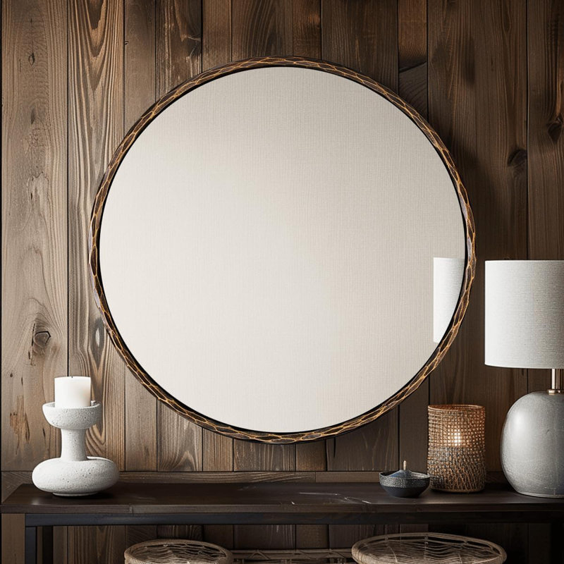 Miroir de salle de bain vintage rétro | Cadre en fer martelé à la main, Bronze forgé, 24 po x 24 po