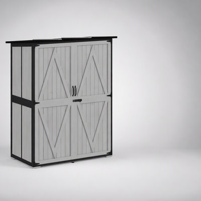 Stable Outdoor Wooden Storage Shed with Adjustable Shelves and Durable Varnished Wood, Ideal for Garden and Pool Equipment Organization