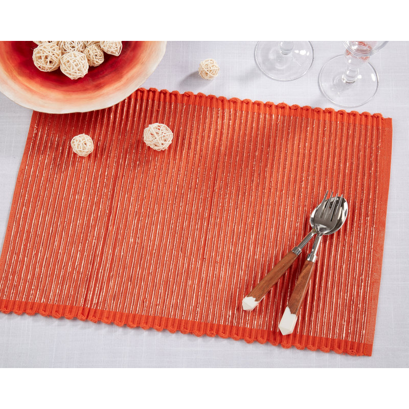 Orange Ribbed Cotton Rectangular Placemats Set of 4