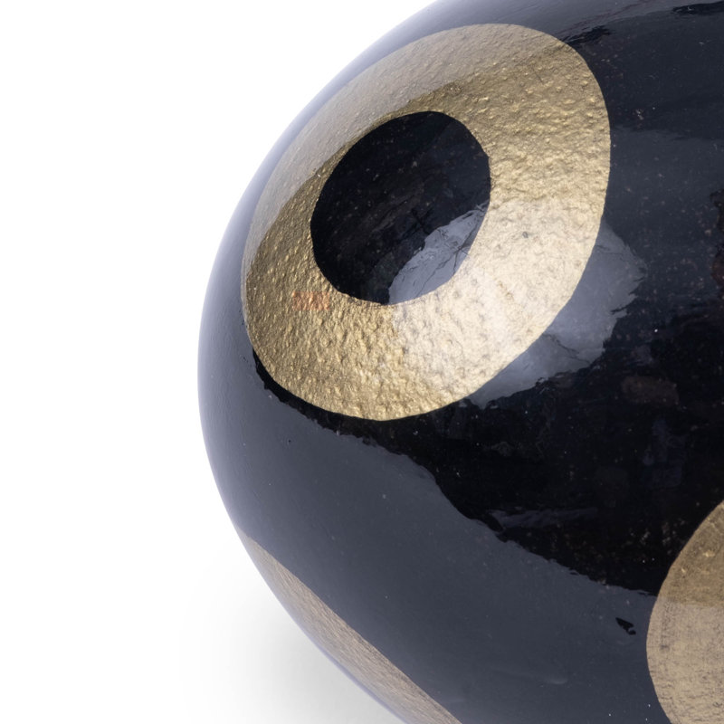 Painted Ostrich Egg Sculpture, Black/Gold