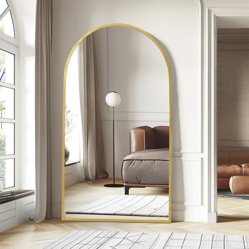 Arched Full Length Mirror Large Floor Mirror, 67" x 39", Gold