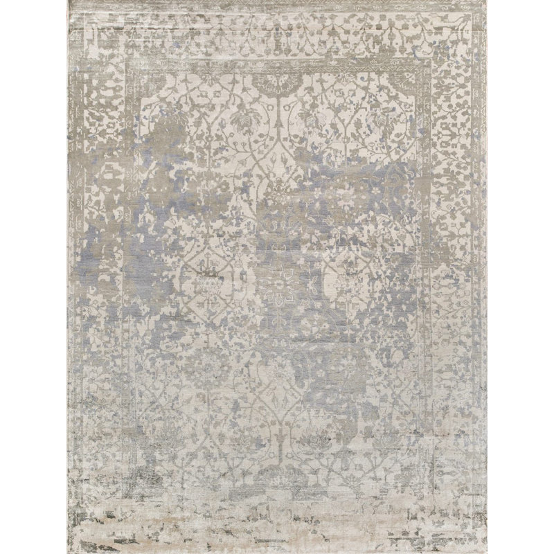 Antique Weave Bamboo Oriental Area Rug in Silver, Rectangle 6' x 9'