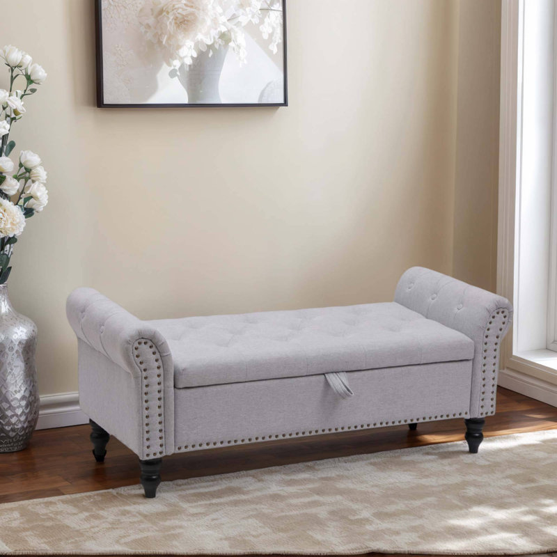 Banc de rangement en tissu, Gris clair, Lin lin