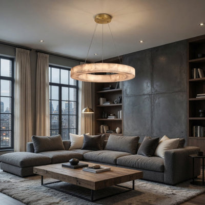 Owens 1-Light Integrated LED Unique Statement Chandelier with Natural Spanish Marble Shade