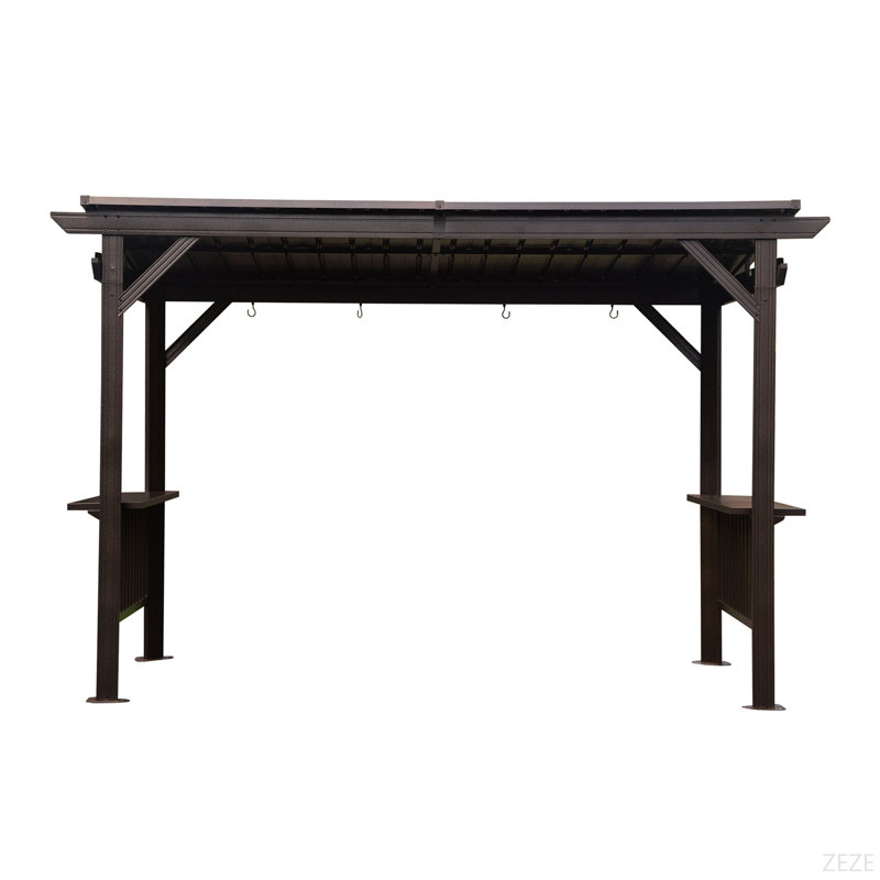 6.5X12ft Hardtop Grill Gazebo, Outdoor BBQ Gazebo With 2 Side Shelves And Sloping Galvanized Steel Roof, Metal Permanent Grill Canopy With Ceiling Hooks For Patio, Lawn, Backyard, Deck