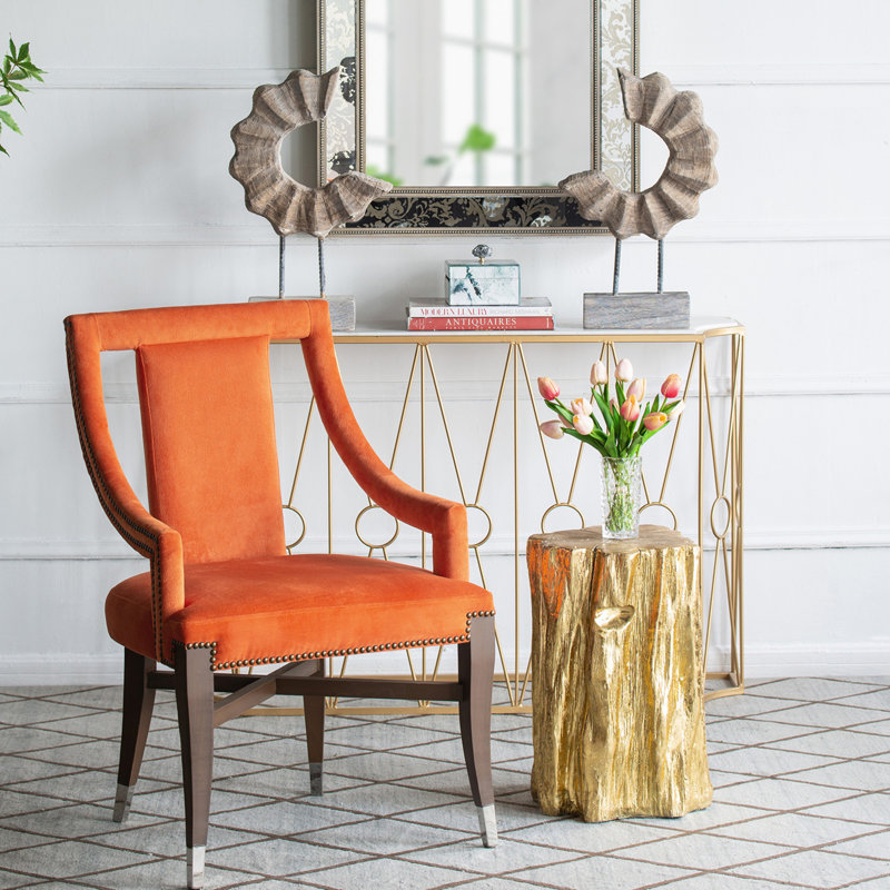 Fauteuil Hazlehurst, Velours orange, Brun