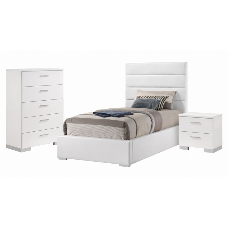 Ensemble de chambre moderne 3 pièces, pour chambre à coucher, Lit, table de chevet, commode