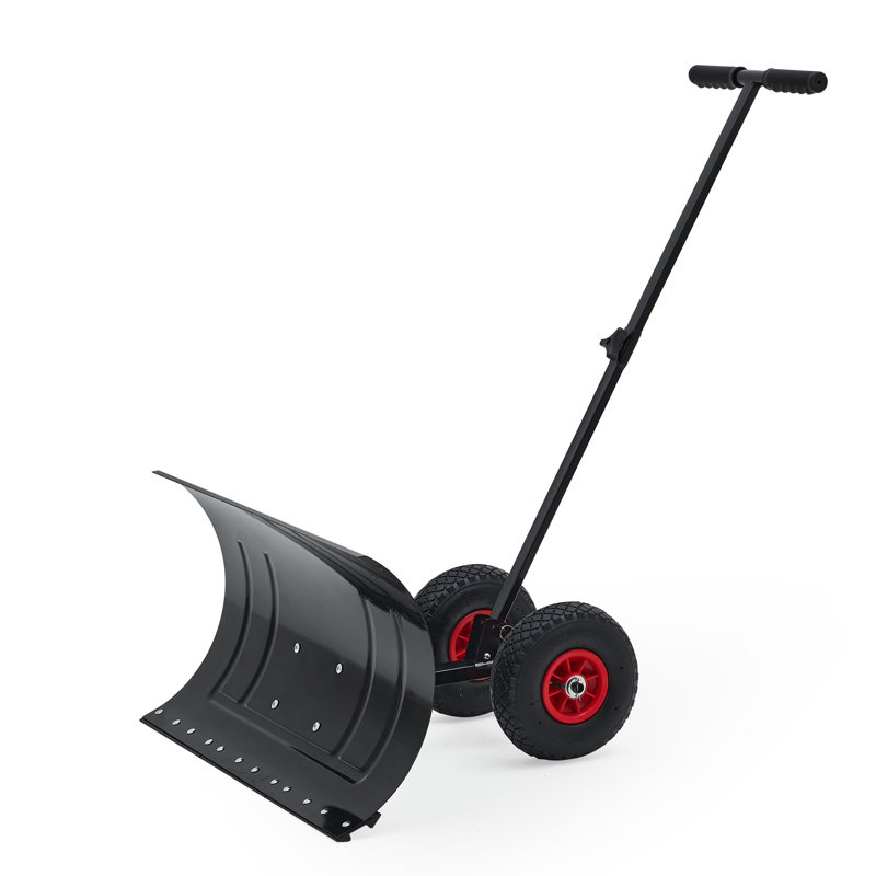 29" Wide Snow Shovel with Wheels, Adjustable Handle & Angled Blade for Driveway, Sidewalk, & Pathway