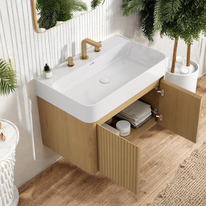 Meuble-lavabo flottant et évier, contreplaqué, rangement de salle de bain moderne, 30"