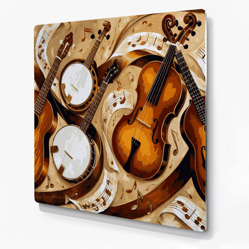 «Music Country and Western Instruments», art mural en métal brun, H 12 po x l 12 po