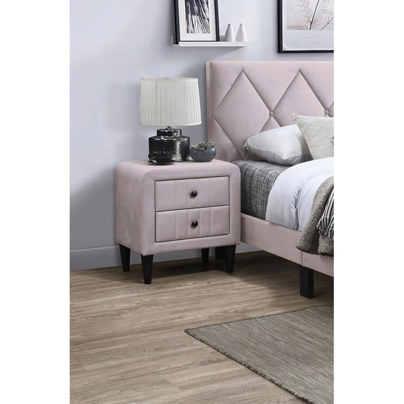 Table de chevet, table de chevet en velours magnifique, 1 pièce, table de chevet, 2 tiroirs, pieds de table au design épuré