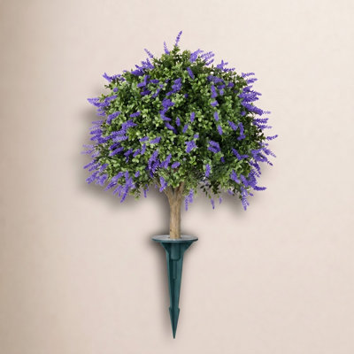 Adcock Artificial Lavender Topiary Ball Tree with Stake - UV Resistant Faux Boxwood Plant for Outdoor Front Porch & Garden Decor - Large 20" Diameter