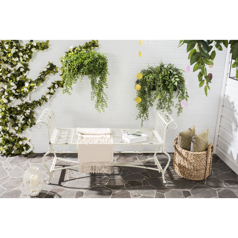 Iron Outdoor Bench, Antique White
