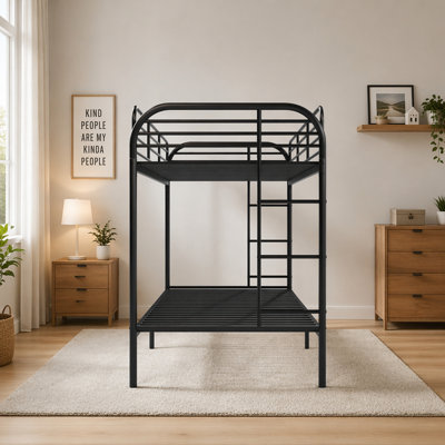 Bunk Bed With Ladder And High Guardrail Metal Bunk Bed, Storage Space