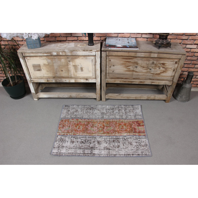 Handcrafted Vintage Turkish Rug Door Mat With Unique Gray Patchwork Design Featuring Patterns For Indoor Use