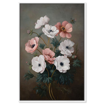 Vintage Anemones Canvas Print Kitchen Wall Decor by Art Remedy, White Frame, 16 x 24