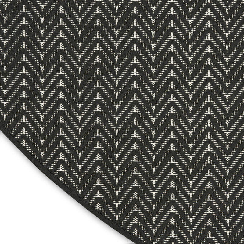 Remmie Black Modern Indoor/Outdoor Rug, Black, Round 5'