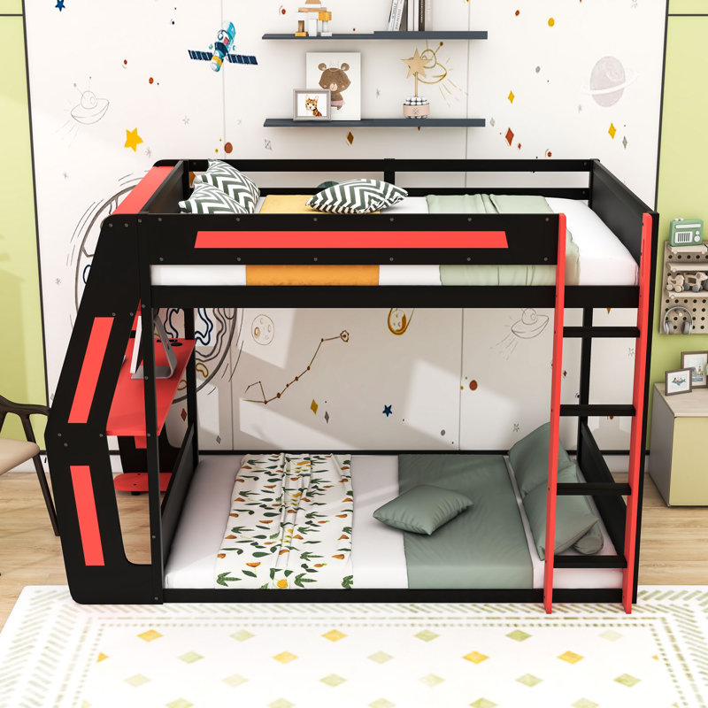 Bunk Bed With RGB Desk, USB Ports And LED Light Strip, Red