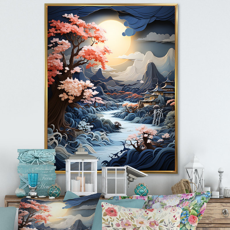 Serenity Lake Storm Moonlight sur toile, Cadre flottant doré, H 20 po x l 12 po x P 1 po