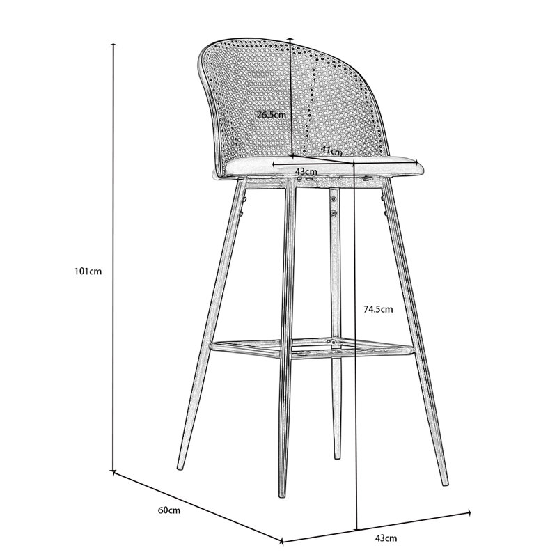 Boho Upholstered Counter Stool with Metal Frame