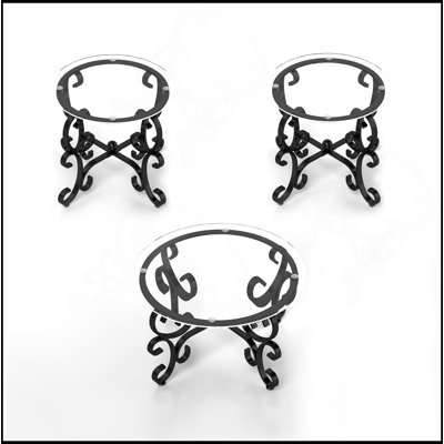 Ensemble de 3 tables basses à surface en verre trempé, table d'appoint ronde avec table de bout robuste et robuste pour le salon (noir rustique)