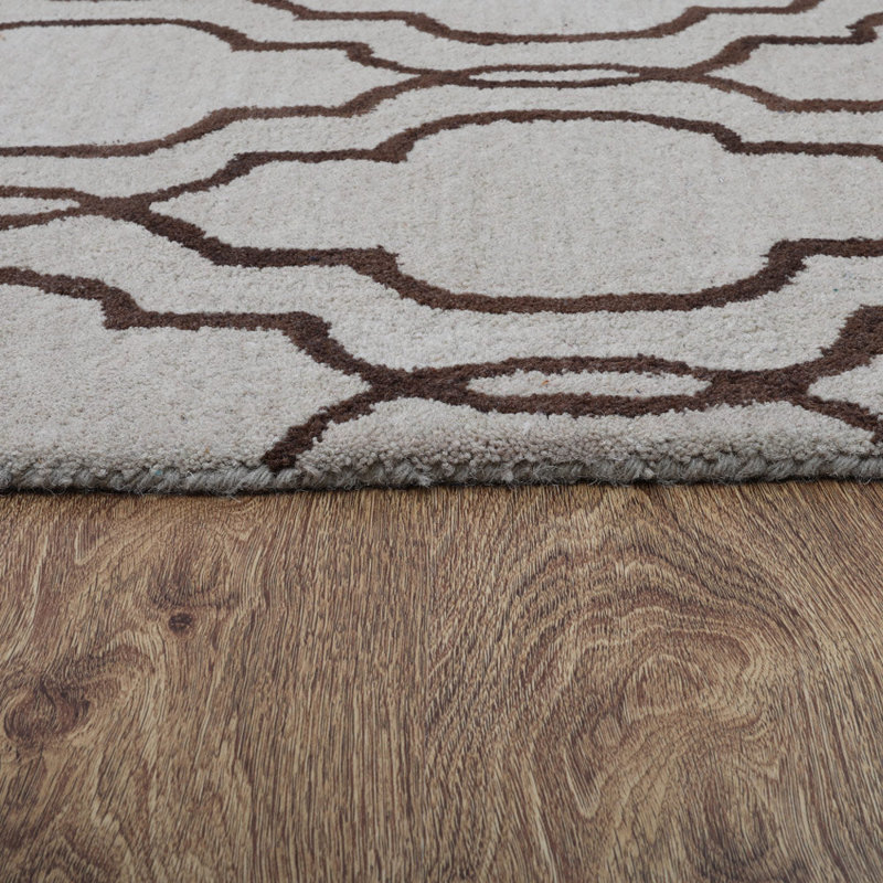 Hand Tufted Wool Eco-Friendly Area Rugs - Rectangle, Beige Brown Color, Geometric Modern Design, High Pile Thick Handmade Anti Skid Area Rugs for Living Room, Bed Room