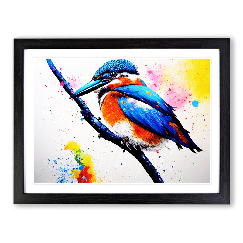 Kingfisher Bird Splash Vol.3 Abstract - Single Picture Frame Print, 34cm H x 46cm W x 2cm D, Black Framed