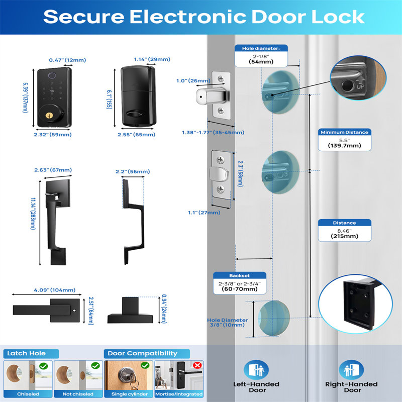 Smart Door Lock, Fingerprint APP Handle Deadbolt