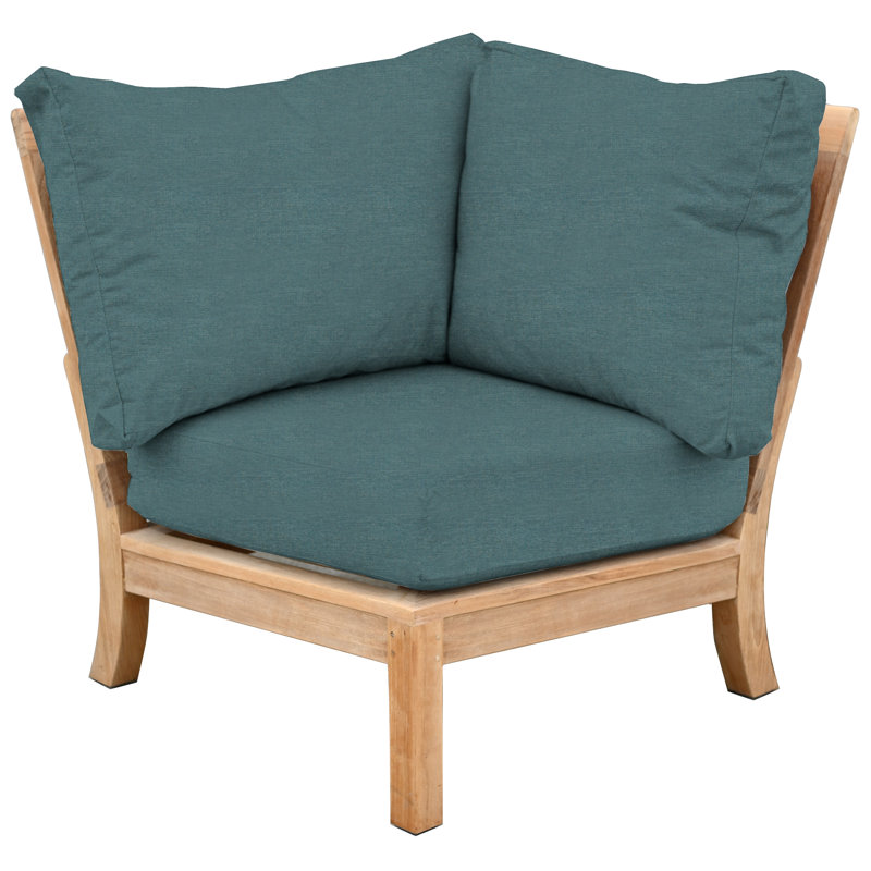 St. Lucia Teak Outdoor Sectional Corner Chair, Cast Lagoon Sunbrella® Plainweave