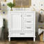 Meuble-lavabo de 30 po de style moderne - blanc avec structure en bois massif. Évier équipé, 3 tiroirs et porte pour un élégant meuble à cadre de meuble-lavabo. Fonctionnel-1877588317