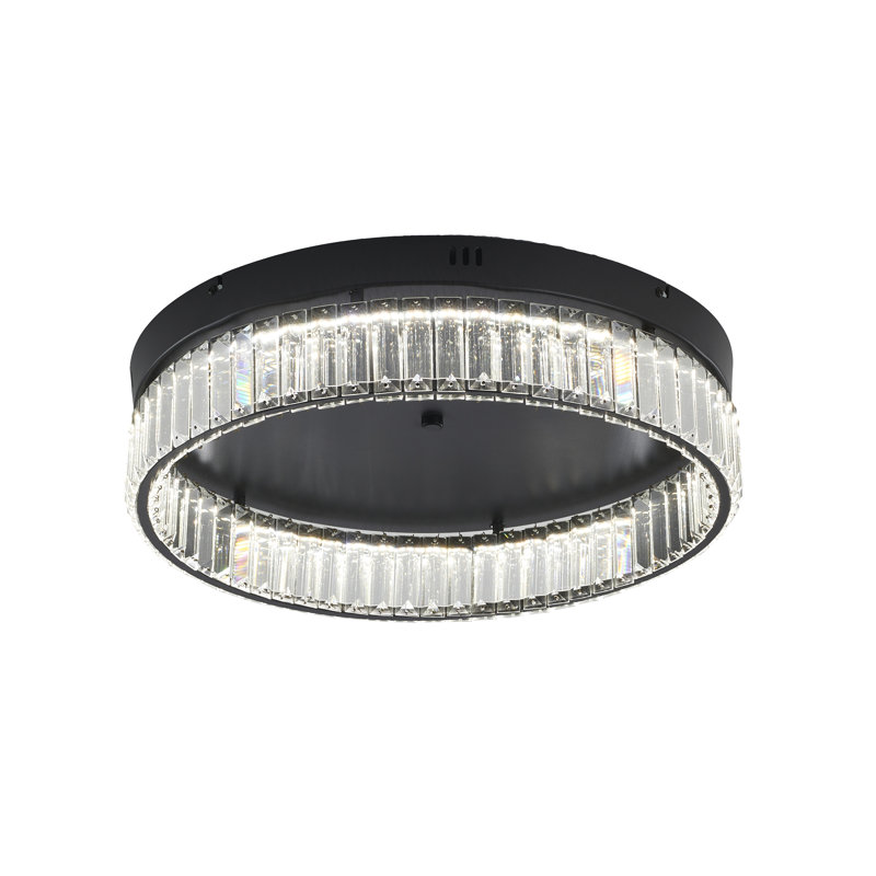 Modern LED Round Crystal Flush Mount , 4.37" H x 20" W x 20" D, Satin Black