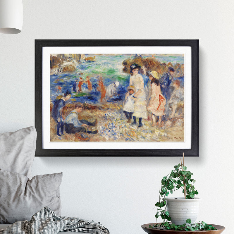 Children on the Seashore by Pierre-Auguste Renoir - Picture Frame Painting, Black Framed, 48cm H x 65cm W x 2cm D