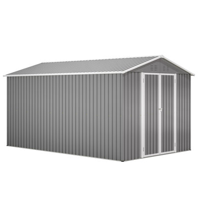 8X12 Ft Lockable Secure Metal Outdoor Shed, Grey, Aluminum Frame, Ample Storage For Lawn Equipment, Double Doors Hassle - Entry And Ft, Lockable, Metal, Storage, Space, Garden Doors, Easy