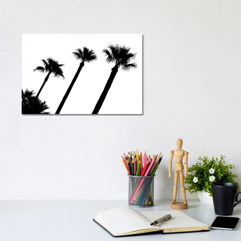 Black California Series - Three Palm Trees - Wrapped Canvas Print, 20.32 cm H x 30.48 cm W