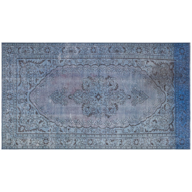 Tapis oriental bleu turc en laine noué à la main