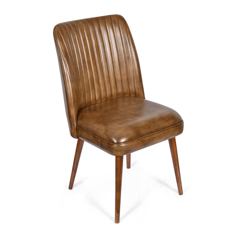 51cm H Genuine Leather Upholstered Dining Chair in Brown