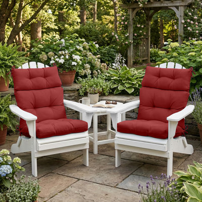 2 Piece 4" Thick High Back Chair Cushion Indoor and Outdoor Seat / Back Cushions with Straps
