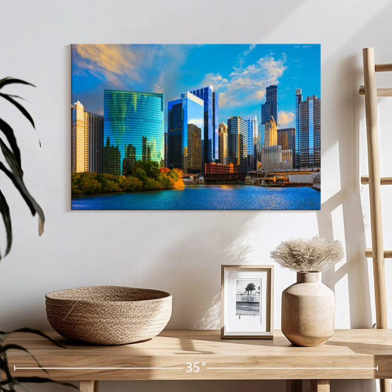 Ravi gratte-ciel de Chicago au coucher du soleil, H 16 po x l 24 po