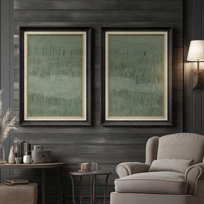 Meadow Field Calm Open Landscape Duo - Set of 2 Premium Framed Wall Art Print on Paper 26"x36"
