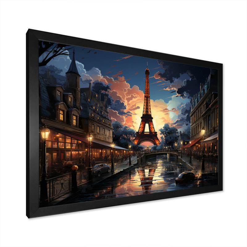 «Futuristic Paris Eiffel Tower Harmony - Franch», reproductions d'art mural, H 30 po x l 40 po x P 1,5 po, Cadre photo noir