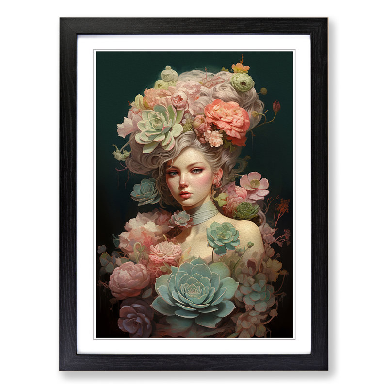 Succulent Romanticism - Framed Print, 64cm H x 46cm W x 2cm D, Black 