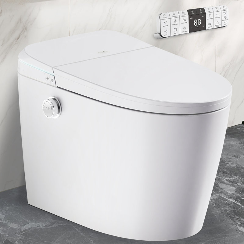 Toilette 1 pièce ENTO Dia Series à ouverture automatique 1,28 GPF avec double chasse d'eau, siège chauffant et capteur de pied