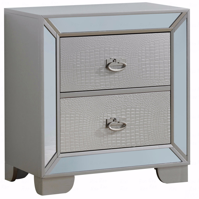 Modern Silver Champagne Bedside Nightstand Table, Champagne
