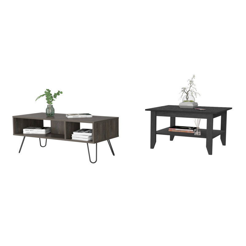 Table basse noire et gris anthracite pour le salon avec rangement fonctionnel