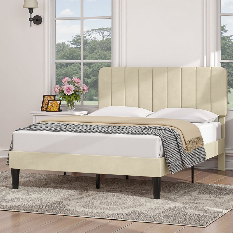 Shasta Upholstered Beds, Modern Platform Bed Frame with Adjustable Headboard, Wooden Slats Support, No Box Spring Needed