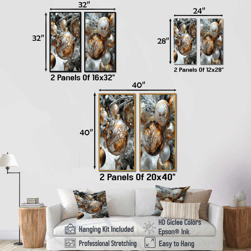 Ensemble de 2 décorations murales dorées dorées I - Christmas, H 32 po x l 32 po, Cadre flottant brun