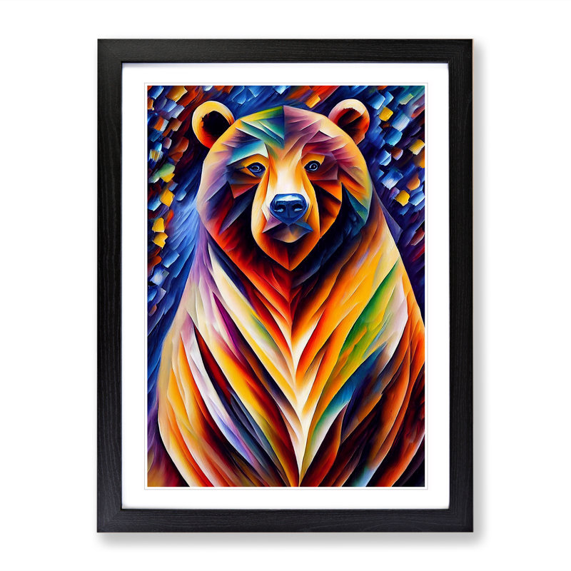 XV1022-3555X Portrait Of A Bear No.4 - Print, Black Framed, White, 64cm H x 46cm W