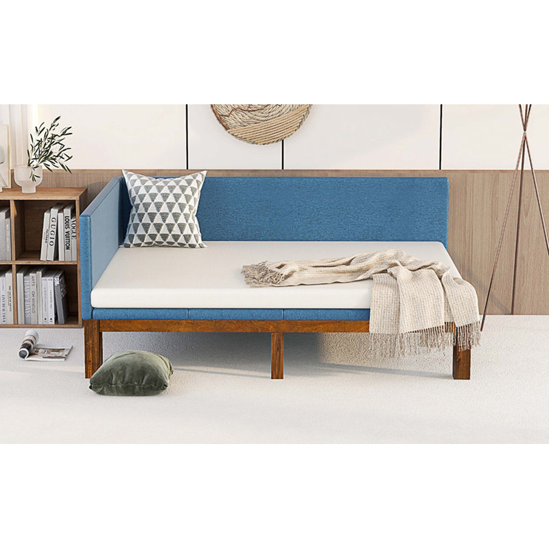 Lit de jour double en bois massif Vassily, Bleu
